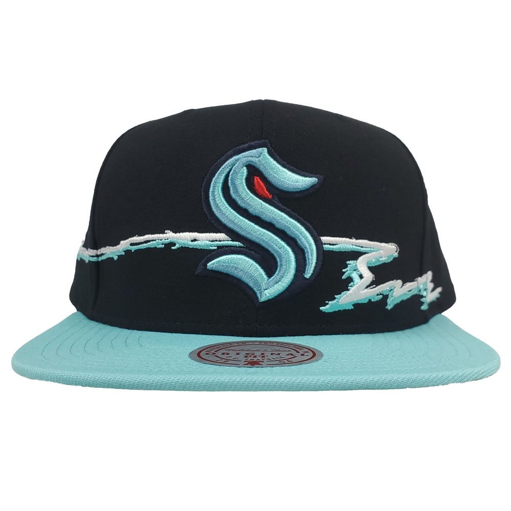 Seattle Kraken Mitchell & Ness NHL Snapback Hat Cap 3D Logo Life Line Art NWT